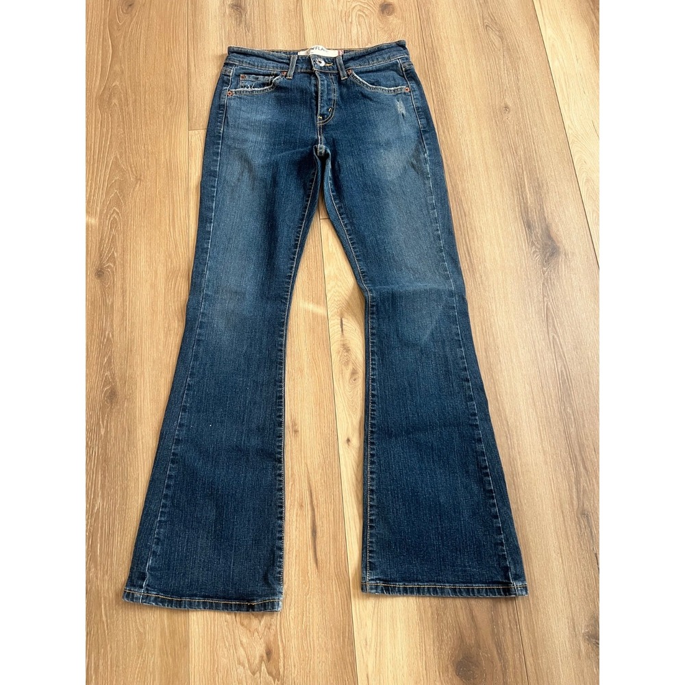 Levi's 518 Women's Low Flare Jeans Size 5M Dark Wash Distressed Bootcut Y2K